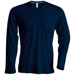 Kariban Mens Slim Fit Long Sleeve V Neck / Navy